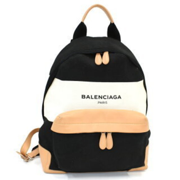 BALENCIAGA Backpack Leather black white beige - Picture 1 of 8